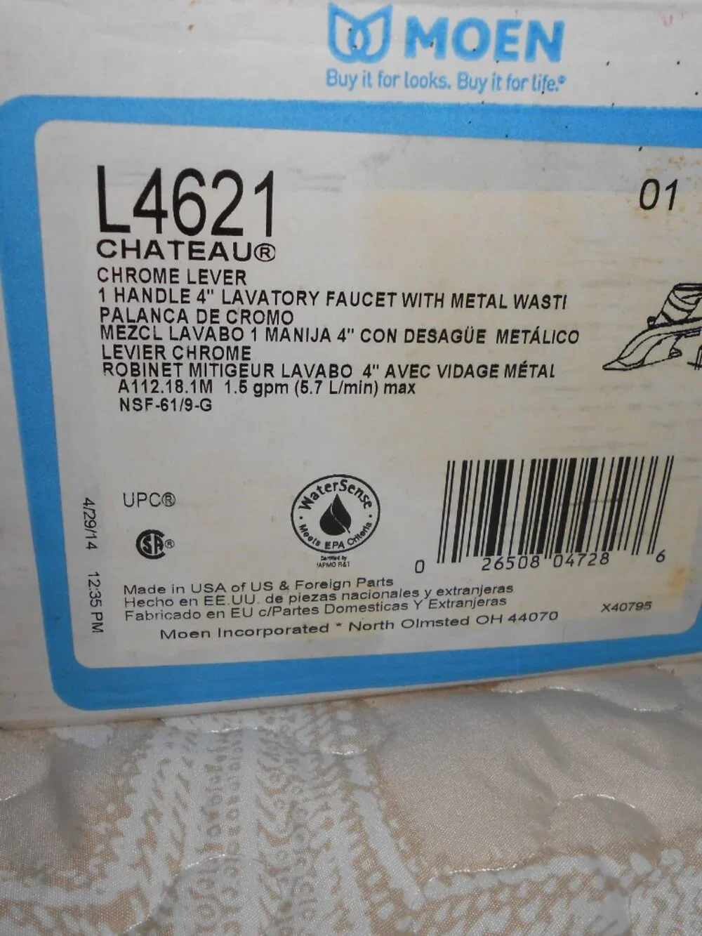 Moen L4621 Chateau Single Handle Bathroom Faucet Chrome New in Box